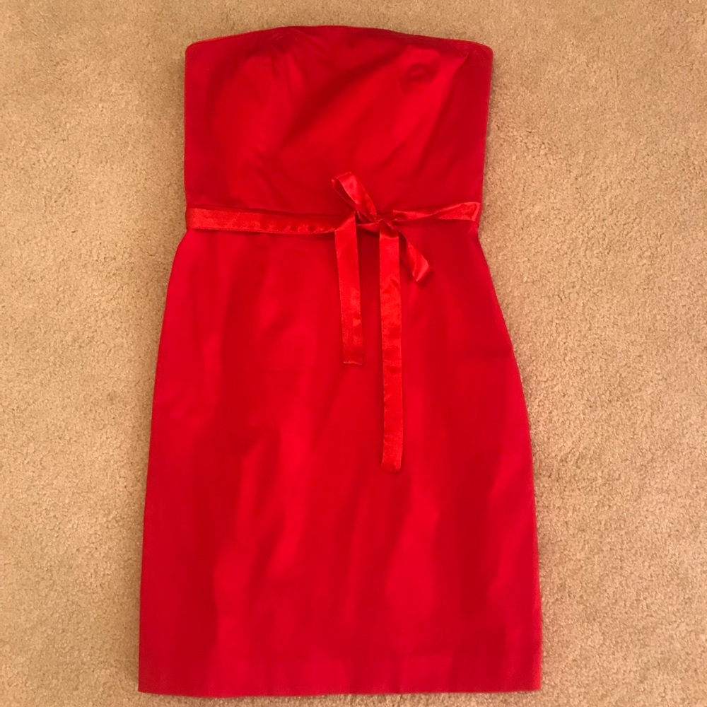 Red strapless mini dress
